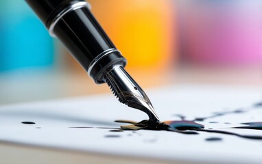 Close-up of Ink Dripping from Fountain Pen Nib