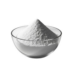 3d white powder in glass bowl isolated on transparent background