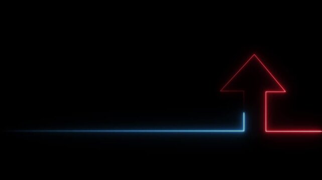 Neon arrow line animation with red and blue gradient glow on dark background for modern presentation.