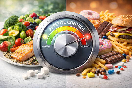 Appetite Control Concept &ndash; Healthy Food vs Junk Food Cravings