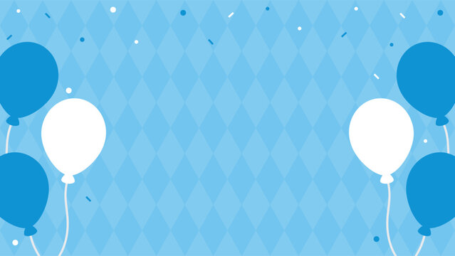 Cheerful Oktoberfest celebration background illustration with balloons, confetti and Bavarian flag background.