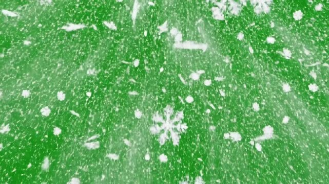 Heavy Winter Snowstorm with christmas snow holiday green screen alpha channel distortion, overlay, glitch, static noise, scan lines on black background, 4k animated video loop