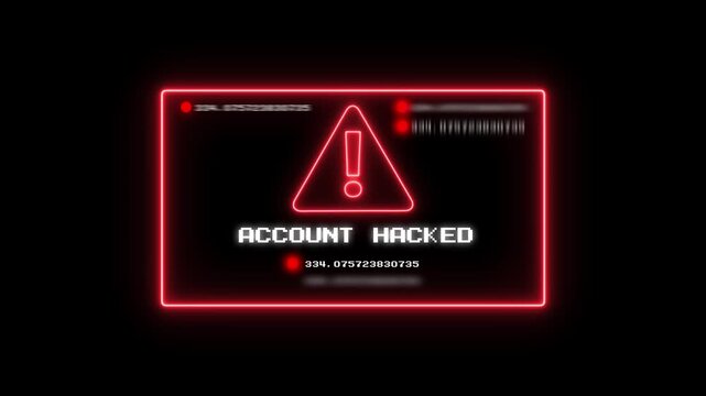 Futuristic Account hacked&ndash; Digital Warning Interface on black screen. Technology Warning Screen. 4k video.