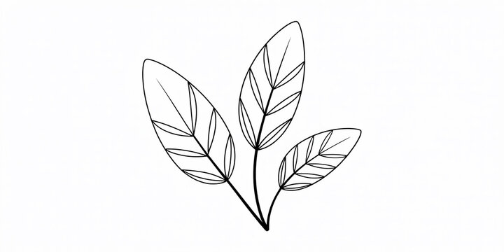 Simple line of a small plant with three oval leaves on a clean white background 