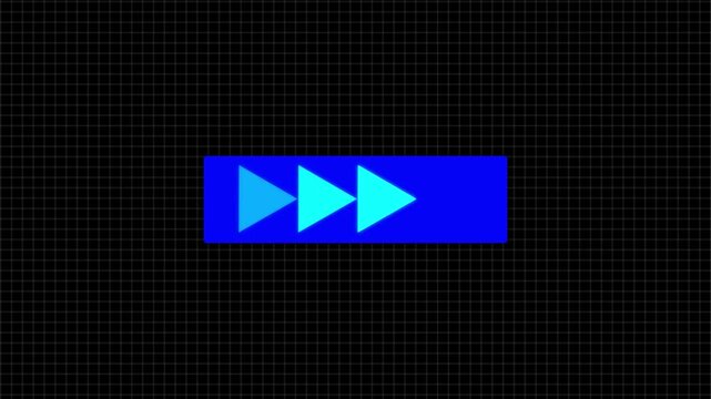 Modern fast forward symbol with grid four cyan triangle arrow icon UI design element. Concept of speed, playback, digital interface, streaming, technology and video navigation on black background.
