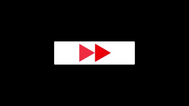 Modern fast forward symbol with grid four red triangle arrow icon UI design element. Concept of speed, playback, digital interface, streaming, technology and video navigation on black background.