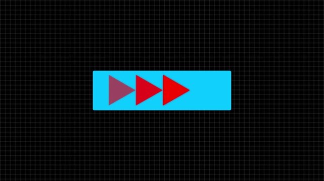 Modern fast forward symbol with grid four cyan triangle arrow icon UI design element. Concept of speed, playback, digital interface, streaming, technology and video navigation on black background.