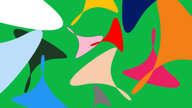Vibrant Abstract Organic Shapes Pattern on Green Background