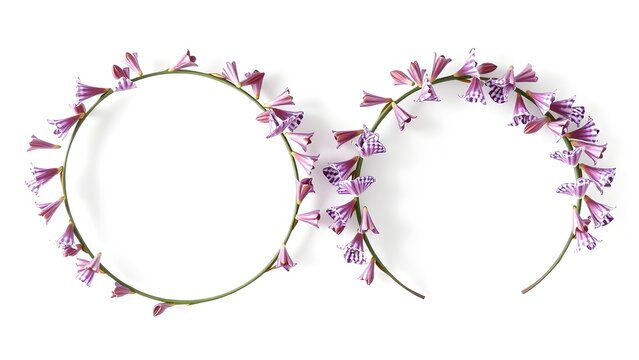 Two photorealistic crescent wreaths formed from unique fritillaria flowers with purple-and-white checkered bells against a white background
