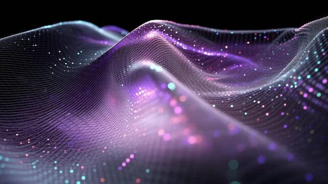 Glowing fabric undulates with iridescent shimmer