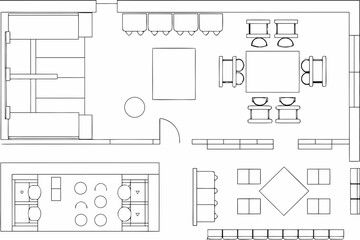 Architectural floor plan depicting office layout with furniture and workstations