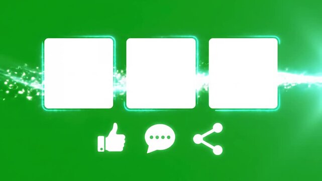 Holographic UI End Sequence with animation screen youtube channel three templates for video on a black background thanks watching and reminder likes comments share green chroma key alpha distortion