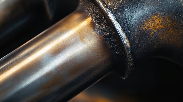 brazing. Extreme close-up detail of a smooth silver brazing seam between two steel surfaces. safety posters, maintenance manuals, designed for industrial assembly lines and welding operations.