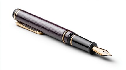 Elegant fountain pen with gold accents and ribbed barrel on a white background
