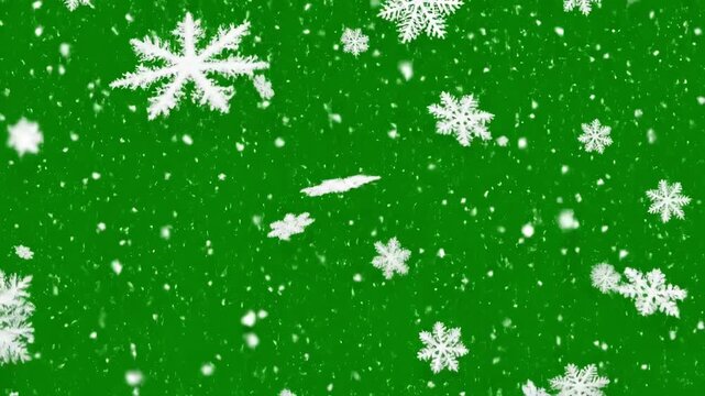 Heavy Blizzard Effect with isolated falling snow on green screen distortion, overlay, glitch, static noise, scan lines black background, 4k animated video loop