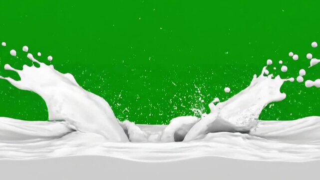 Ultra HD Fluid Simulation with milk splash on green screen and transparent background 3d animation of white liquid chroma key alpha channel prores 4444 in 4k uhd resolution included distortion