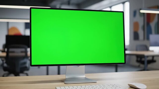 Blank PC Screen for Compositing with green computer and mockup desktop in office user interface website web design company technology digital marketing advertising ux software dashboard distortion