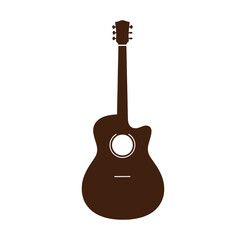 Naklejka premium Brown acoustic guitar silhouette on white background