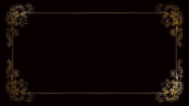 border with golden flowers ornament on the alpha channel background