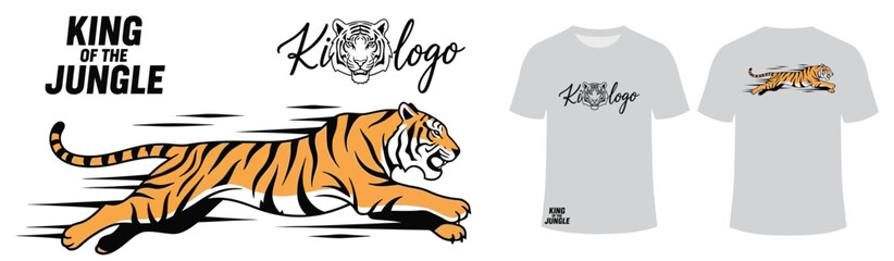 Fototapeta premium Running tiger illustration, King of the Jungle graphic for t-shirt, wildlife and power
