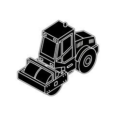 Obraz premium Isometric Road Roller Construction Vehicle Black and White Outline Illustration.