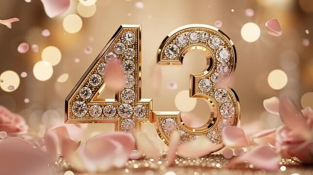 Elegant 43rd Anniversary Celebration with Golden Numbers and Sparkling Diamonds.
