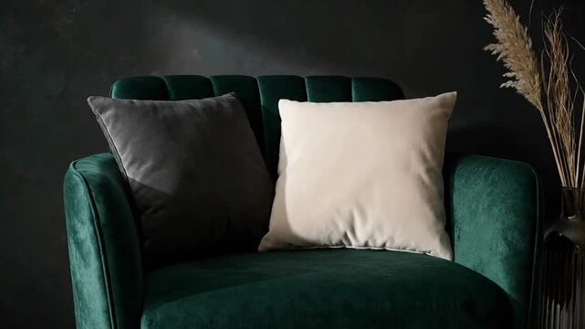 Cozy armchair with decorative pillows.