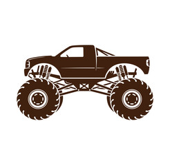 Obraz premium Brown monster truck with large tires and suspension isolated on white background