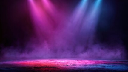 Obraz premium Abstract spotlight background with purple and blue stage lighting for design