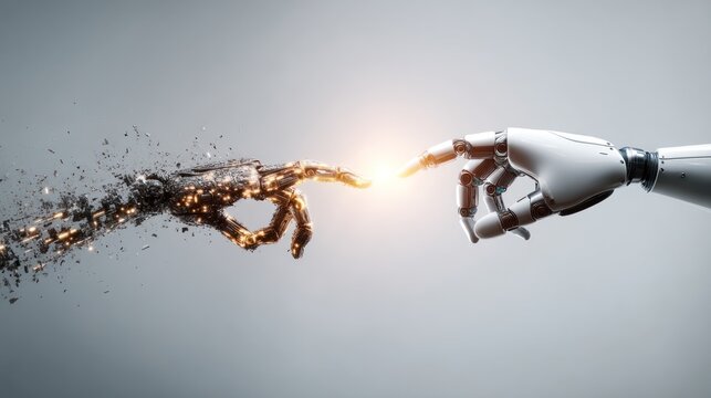 Conceptual representation of human and robot hands touching with light