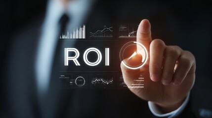 Businessman interacting with roi concept financial analysis and investment