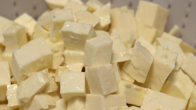 Diced cheese chunks for cooking, baking, and food preparation