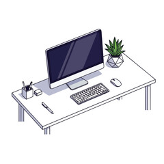 Fototapeta premium Modern Workspace with Computer and Office Supplies on a Desk