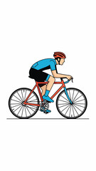 Fototapeta premium Cyclist riding bicycle on road with colorful outfit and gear