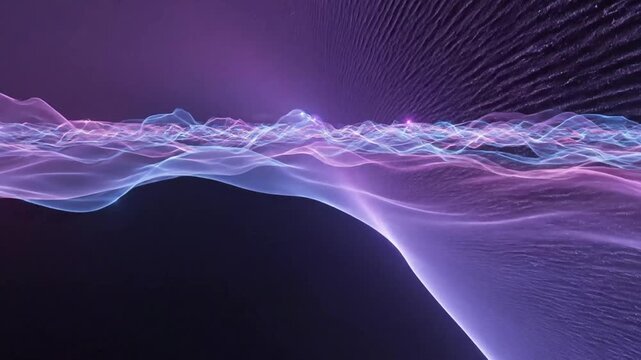 Abstract glowing waves landscape, futuristic digital terrain, neon light, dark background