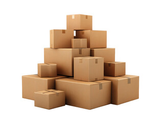 Obraz premium Stack of brown cardboard boxes in a pyramid shape isolated on transparent background