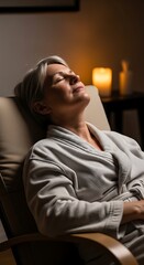 Fototapeta premium Woman relaxing in chair with eyes closed relaxation
