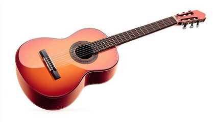Obraz premium Acoustic guitar with a warm gradient finish, isolated on a clean white background