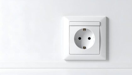 A close-up of a white, European-style electrical outlet mounted on a plain white wall