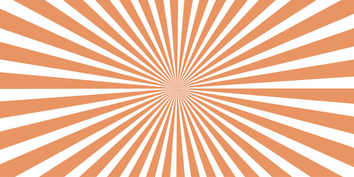 Retro orange and yellow sunburst background vector illustration featuring an abstract radial pattern of vintage sunrise beams and summer stripes in a classic starburst design