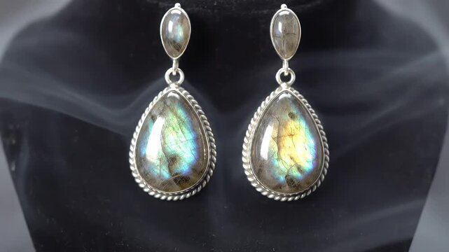 Exquisite Labradorite Gemstone Earrings with Silver Setting.