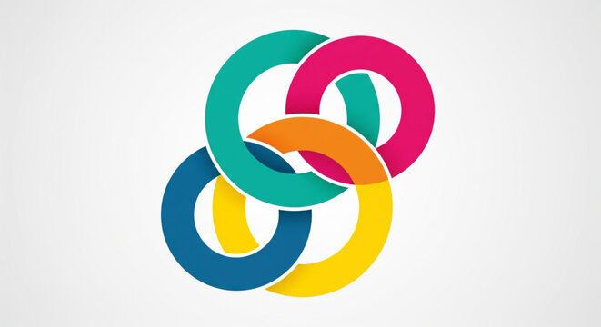 Interconnected rings in various colors symbolizing unity and diversity in a circular formation