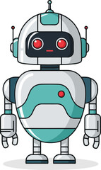 Naklejka premium Cartoon robot with red eyes and teal accents standing alone