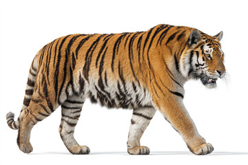 Obraz premium A powerful tiger walking on a clean white background