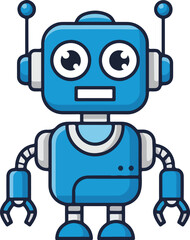 Fototapeta premium A blue robot character with headphones and a friendly expression