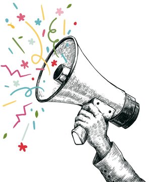 hand holding a magaphone illutration art 
