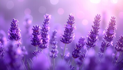 Fototapeta premium Lavender Flowers Covering Entire Frame with Soft Purple Bokeh