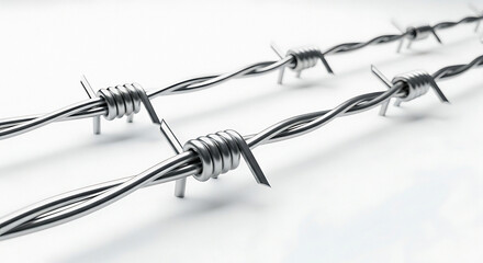 Close-up of sharp barbed wire on white background for security concepts