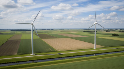 Wind turbines generating clean energy in a lush green landscape