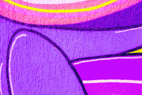 Purple urban graffiti street art detail - bright pink, yellow, black lines. Y2K style, grungy texture, bold colors. Poster, background, texture, street style, modern 90s, 2000s, Y2K creative banner.